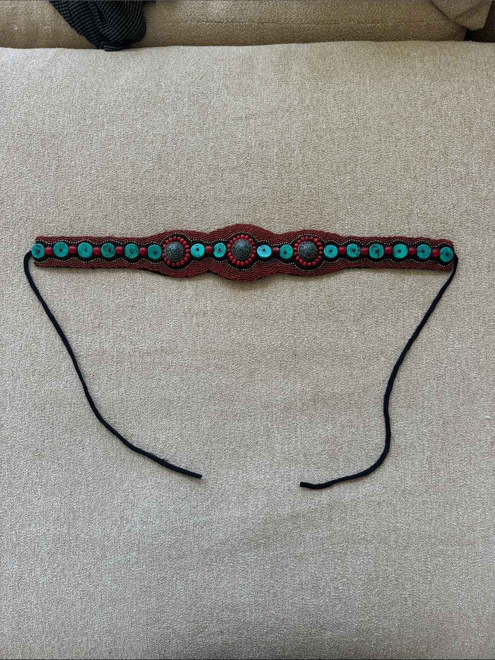 Hand-Beaded Red and Turquoise Waist Belt - Women Accessories